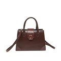 Dark brown leather handbag with crocodile pattern panels and a detachable shoulder strap - Brown
