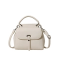 Minimalist cream white lychee leather handbag with silver metal buckle and top handle - White