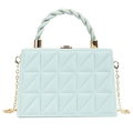 Light blue quilted PU leather square handbag with twisted handle and golden chain - Sky Blue