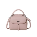 Pink lychee texture crossbody bag with silver buckle and curved top handle - Pink