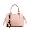 Pale pink lychee grain leather handbag with gold hardware and a woven bell charm - Without Pendant / Pink