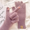 Pink purple waffle knit gloves with touch screen open fingers and ribbed cuff - One Size / Purple