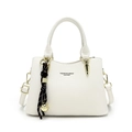 Elegant white lychee grain tote bag with golden hardware and braided charm detail - Without Pendant / White