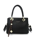 Minimalist black lychee leather tote bag with silk scarf and golden hardware details - Without Pendant / Black