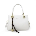 White large capacity tote bag in litchi grain leather with detachable shoulder strap - Without Pendant / White