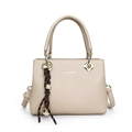 Beige faux leather tote bag with pebble texture and adjustable shoulder strap - Without Pendant / Khaki