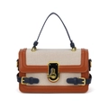 Borsa a tracolla patchwork retrò in tela beige e pelle con fibbia dorata - Patchwork Beige Blu Marrone (Stile 3)