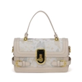 Borsa a mano retrò color crema con motivi floreali in jacquard e chiusura dorata - Jacquard Farfalla Beige (Stile 1)