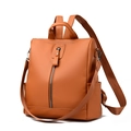 Brown anti-theft PU leather women backpack with detachable shoulder strap and top handle - Caramel color