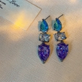 Boucles d'oreilles pendantes à trois niveaux avec gemmes en verre coloré facetté - Style Cristal de Tourmaline Base Gris Foncé