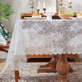 White lace tablecloth featuring floral hollow patterns and delicate scalloped wavy edges - Romantic Floral-White