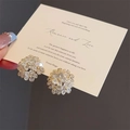 Sparkling crystal flower cluster stud earrings in gold finish shown on hand - Gold Daisy Style (E0461)