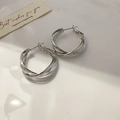 Minimalist silver twist hoop earrings with a polished finish and crisscross design - Small Frosted Cross (E2760) / Silver