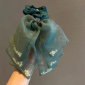 Elegant deep green organza bow hair tie with pearls and sparkling rhinestone center piece - Organza Forest Green Bowknot (R220)
