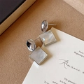 Elegant geometric square mother of pearl drop earrings in polished silver finish - Silver