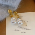 Baroque irregular pearl drop earrings with elegant gold metal studs and knot accents - Gold Four-Leaf Flower Baroque Style(E0659)