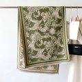 Bosgroene en haverkleurige kasjmier sjaal met paisley-patroon en korte franjes rand - 66*186cm / Groen