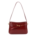 Borsa a spalla retrò in pelle rosso scuro con finitura lucida e fibbia in metallo oro - Rosso