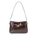 Sac sous le bras rétro en cuir verni marron foncé avec finition brillante et boucle d'or - Marron