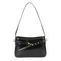 Sac sous le bras en cuir noir minimaliste avec finition brillante et boucle dorée - Noir