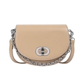 Stijlvolle beige halfronde crossbodytas met zilveren ketting en minimalistische gesp - Khaki