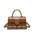 Borsa a mano minimalista marrone caffè con goffratura quadrata e finitura lucida - Marrone