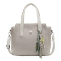 Beige woven texture tote bag with lollipop pendant and adjustable shoulder strap - White With Pendant