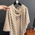 Winter-Kaschmir-Schal mit beige-weißem Hahnentritt-Muster und feinen Fransen am Rand - 130*128cm / Khaki Hahnentritt (GSJ-99-Khaki)