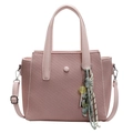 Pink woven texture handbag for women with cute bear charms and adjustable shoulder strap - Pink With Pendant