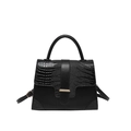 Sac bandoulière noir élégant mêlant cuir lisse et texture motif crocodile chic - Noir