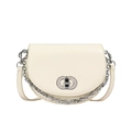 Minimalist cream semi-circle saddle bag with elegant silver chain and metal buckle - Off White