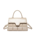 Minimalistische cremefarbene Handtasche mit Gitterprägung und abnehmbarem Schultergurt - Khaki