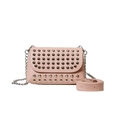 Pink punk style crossbody bag with silver rivets and dual chain leather straps - Pink
