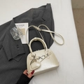 Elegant cream white shell-shaped handbag with silver hardware and heart charm - Beige (With Pendant)