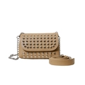 Punk style beige rivet crossbody bag with silver chain and detachable leather strap - Khaki