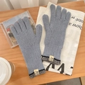 Guanti in maglia celeste da donna con trama a coste e fodera calda in pile per inverno - Azzurro
