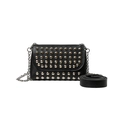 Black punk style rivet chain bag with silver studs and adjustable dual straps for women - Black