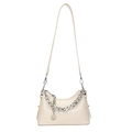 Chic cream white oil wax leather underarm bag with decorative silver chain and strap - White