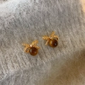 Luxury lace bow earrings with tiger eye stone and micro-set zircon on soft plush fabric - Micro-set Bow Tiger Eye Stone / Gold