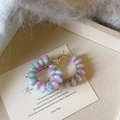 Detail view of colorful macaron bead hoop earrings with elegant gold metal craftsmanship - Purple Blue Gradient (E2954)