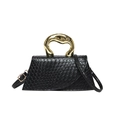 Borsa a mano nera con stampa coccodrillo e manico scultoreo in metallo dorato chic - Nero