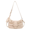 Elegante borsa sottobraccio a pieghe bianco crema con fibbia quadrata e manico in seta - Bianco Sporco