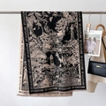 Bufanda reversible de cachemira estilo vintage francés en negro y beige con estampado camelia - 66*186cm / Negro