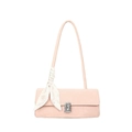 Pink suede-textured shoulder bag with elegant white diamond pattern silk scarf handle - Pink