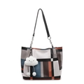 Geometric color block tote bag in grey and blue with a cute plush cloud charm - Orange (With Pendant)