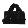Borsa a mano minimalista in velluto nero con cuciture bianche e fibbia argento - Nero