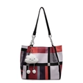 Large capacity plaid tote bag in red white and gray with cloud charm and metal chain - Wine Red (Without Pendant)