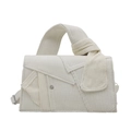 Borsa a mano minimalista in velluto a coste crema con manico a nodo e borchie argentate - Bianco