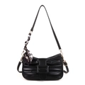 Petit sac plissé noir avec boucle carrée et foulard décoratif en similicuir souple - Noir