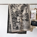Elegante chal pashmina en blanco y negro con patrones artísticos de león y flores tejidos - 66*186cm / Beige